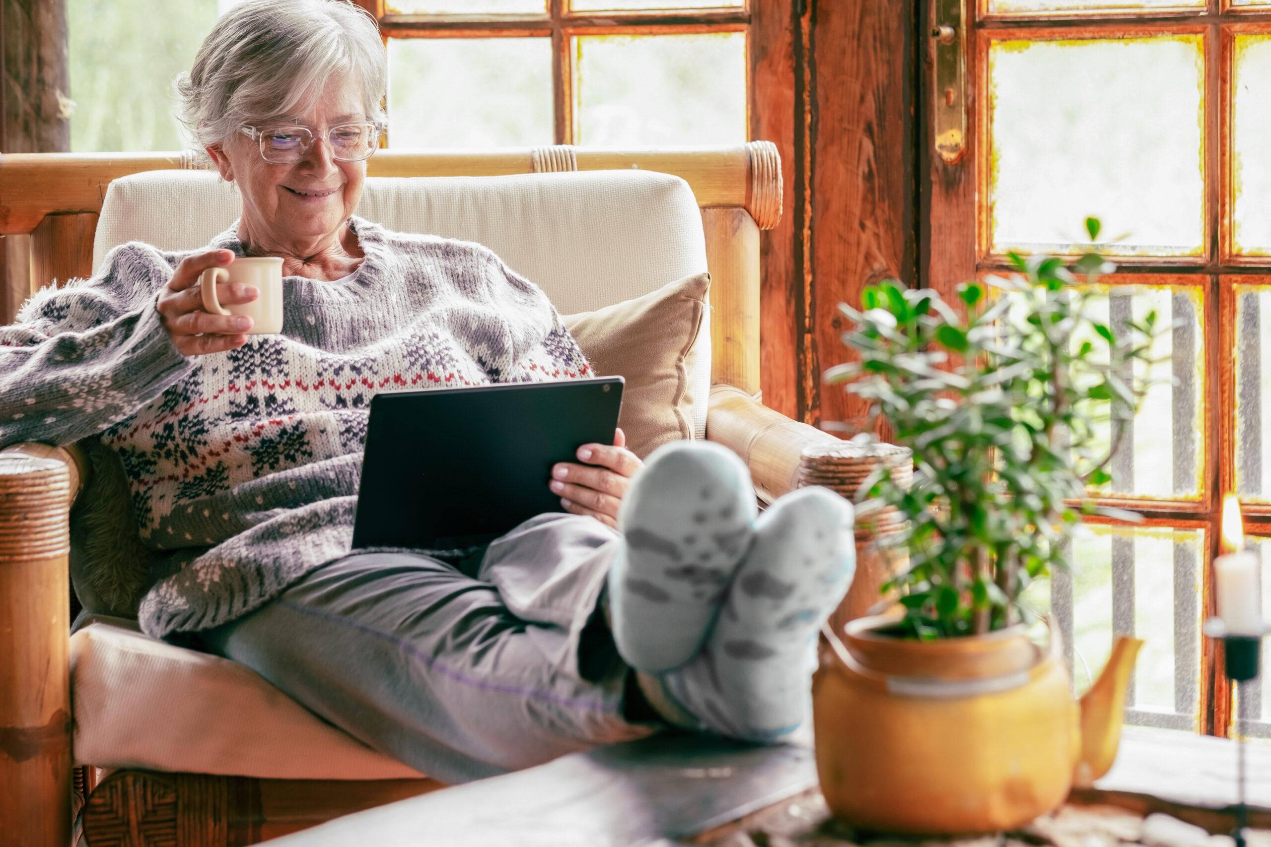 senior women reading health and self